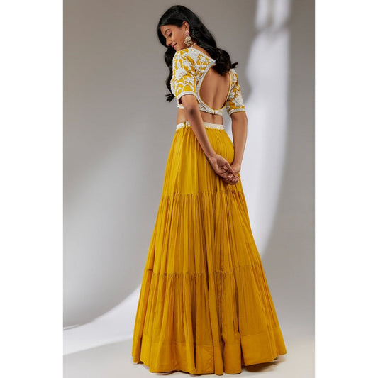 Neha Khullar Chiffon Yellow Beads and Stones Embellished Lehenga (Set of 3)