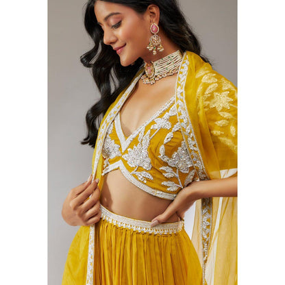 Neha Khullar Chiffon Yellow Beads and Stones Embellished Lehenga (Set of 3)