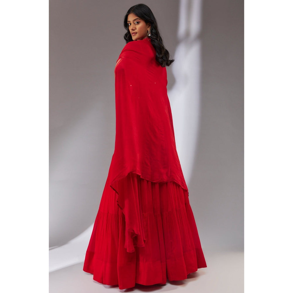 Neha Khullar Chiffon Red Embellished Lehenga (Set of 3)