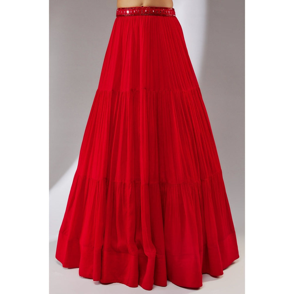 Neha Khullar Chiffon Red Embellished Lehenga (Set of 3)