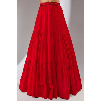 Neha Khullar Chiffon Red Embellished Lehenga (Set of 3)