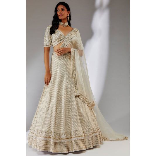 Neha Khullar Silk Ivory Embellished Lehenga (Set of 3)