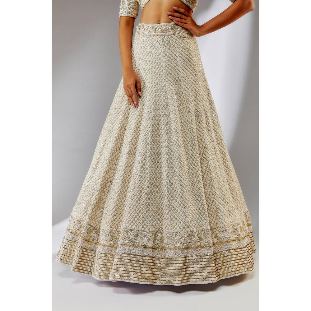 Neha Khullar Silk Ivory Embellished Lehenga (Set of 3)