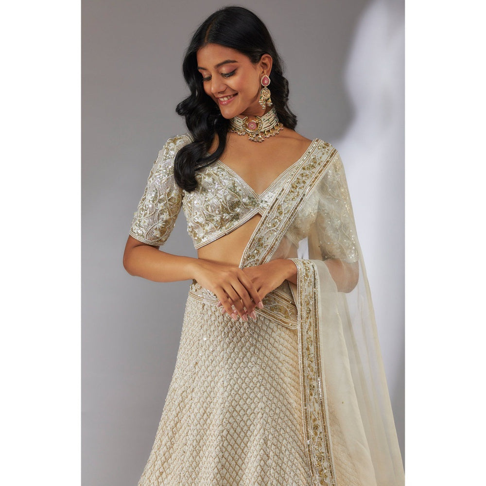 Neha Khullar Silk Ivory Embellished Lehenga (Set of 3)