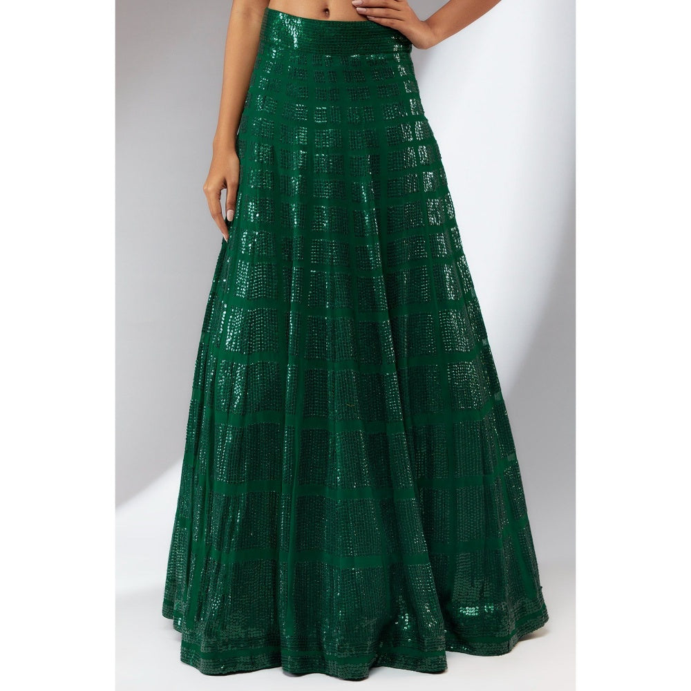 Neha Khullar Georgette Green Beads and Stones Embellished Lehenga (Set of 3)
