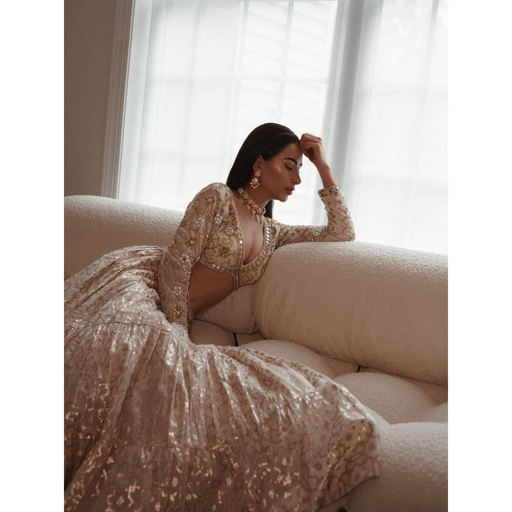 Neha Khullar Off White Banarasi Chanderi Lehenga (Set of 3)