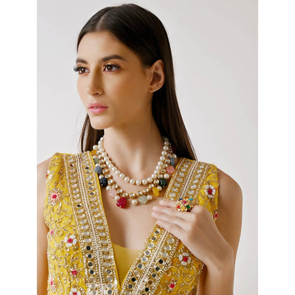 Neha Khullar Yellow Banarasi Chanderi Lehenga (Set of 3)