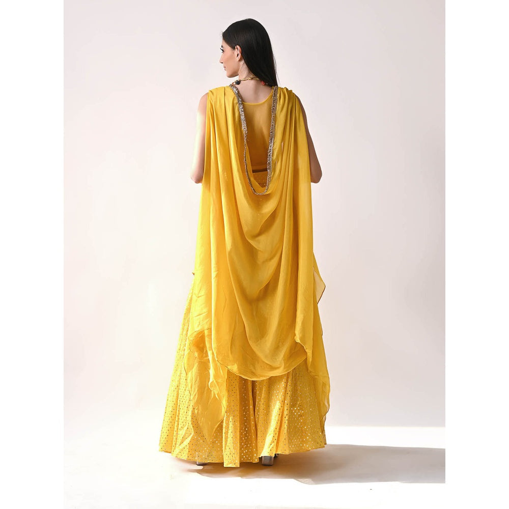 Neha Khullar Yellow Banarasi Chanderi Lehenga (Set of 3)