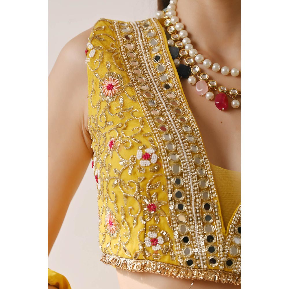Neha Khullar Yellow Banarasi Chanderi Lehenga (Set of 3)