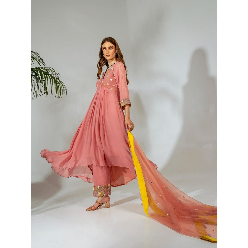 Neha Khullar Pink Georgette Organza Kurta Pant with Dupatta (Set of 3)