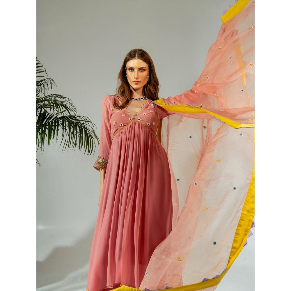 Neha Khullar Pink Georgette Organza Kurta Pant with Dupatta (Set of 3)