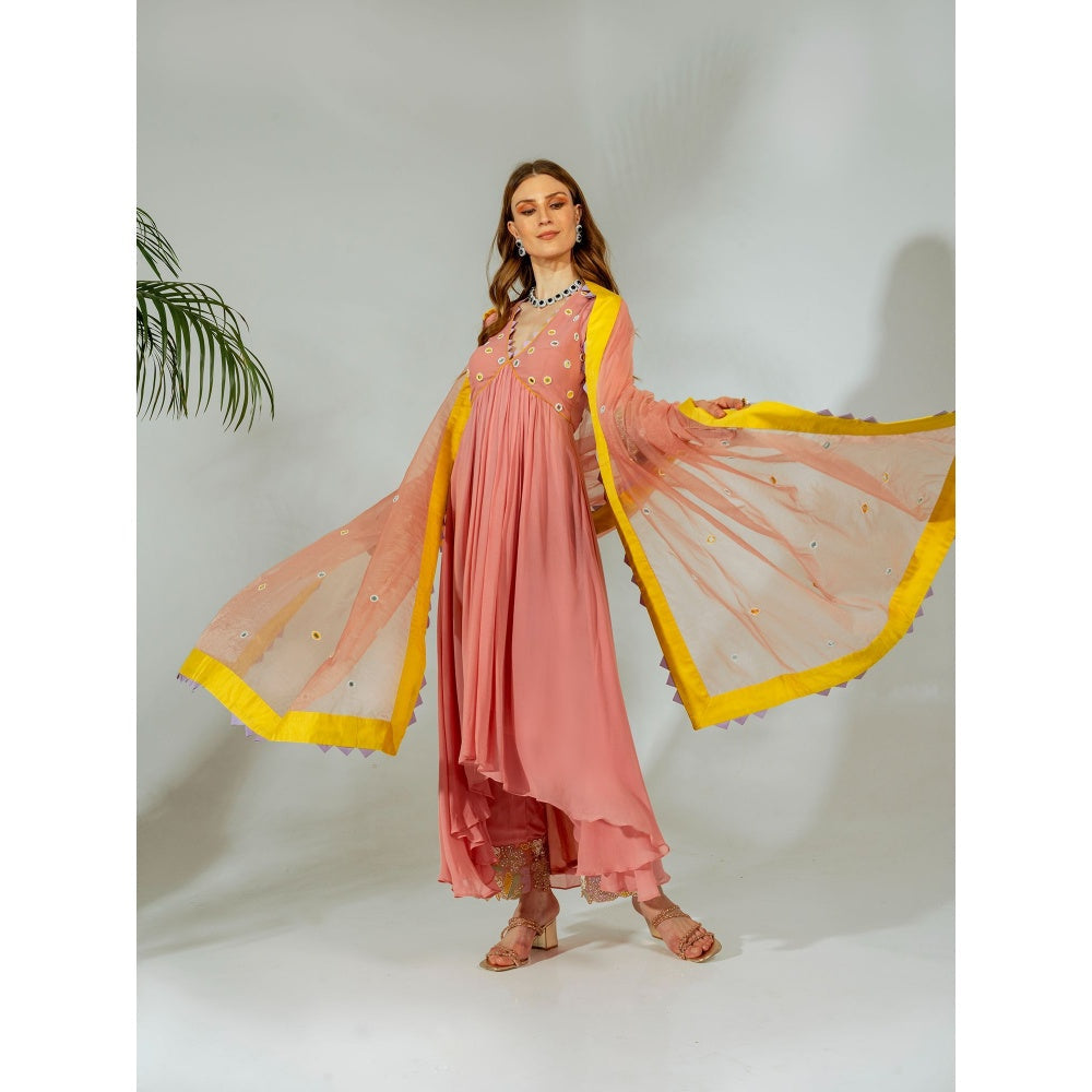 Neha Khullar Pink Georgette Organza Kurta Pant with Dupatta (Set of 3)