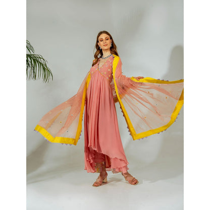 Neha Khullar Pink Georgette Organza Kurta Pant with Dupatta (Set of 3)