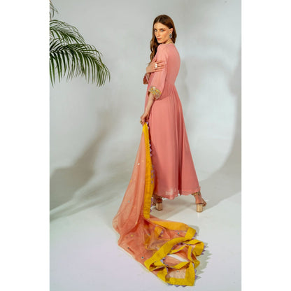 Neha Khullar Pink Georgette Organza Kurta Pant with Dupatta (Set of 3)