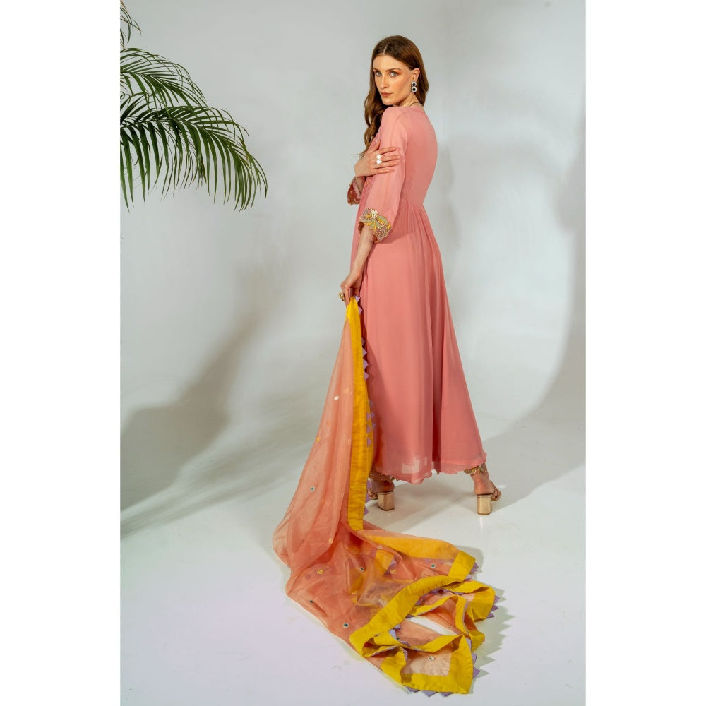 Neha Khullar Pink Georgette Organza Kurta Pant with Dupatta (Set of 3)