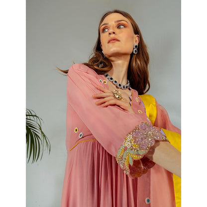 Neha Khullar Pink Georgette Organza Kurta Pant with Dupatta (Set of 3)