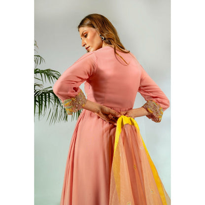 Neha Khullar Pink Georgette Organza Kurta Pant with Dupatta (Set of 3)