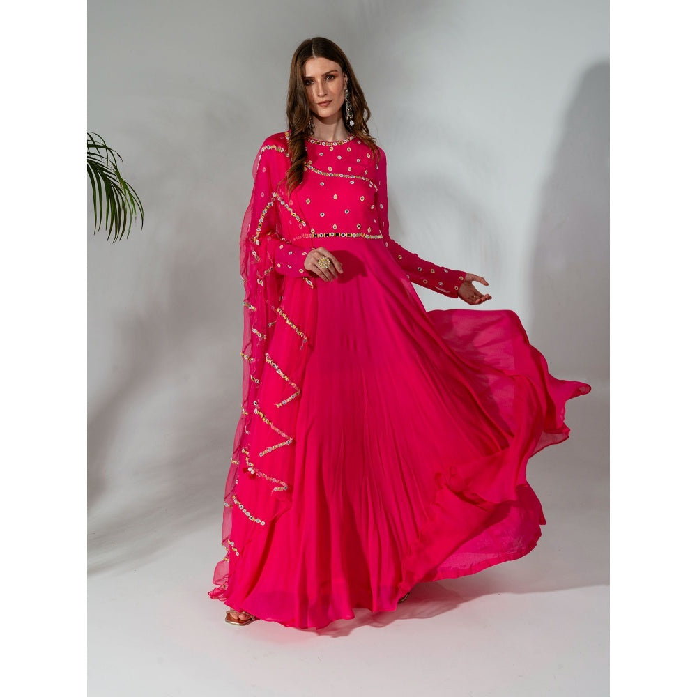 Neha Khullar Fuchsia Georgette Anarkali with Organza Dupatta (Set of 2)