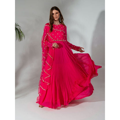 Neha Khullar Fuchsia Georgette Anarkali with Organza Dupatta (Set of 2)