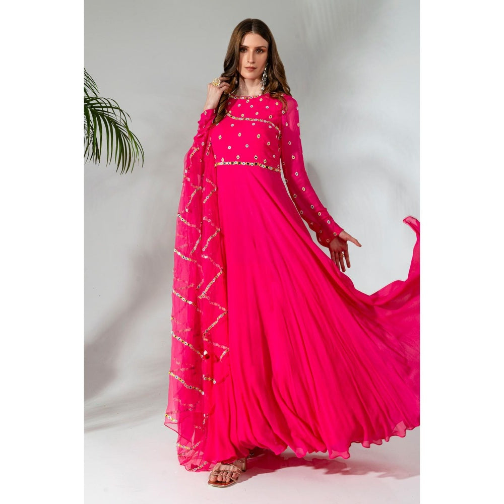 Neha Khullar Fuchsia Georgette Anarkali with Organza Dupatta (Set of 2)