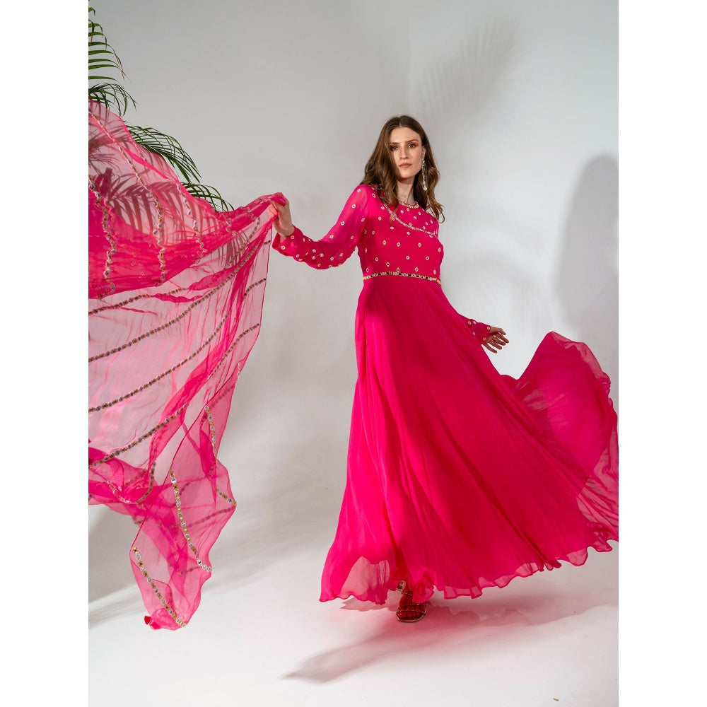 Neha Khullar Fuchsia Georgette Anarkali with Organza Dupatta (Set of 2)