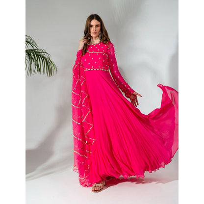 Neha Khullar Fuchsia Georgette Anarkali with Organza Dupatta (Set of 2)