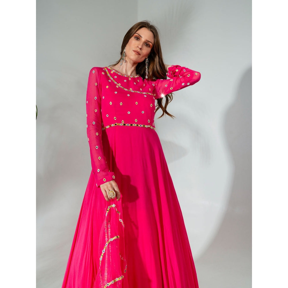 Neha Khullar Fuchsia Georgette Anarkali with Organza Dupatta (Set of 2)