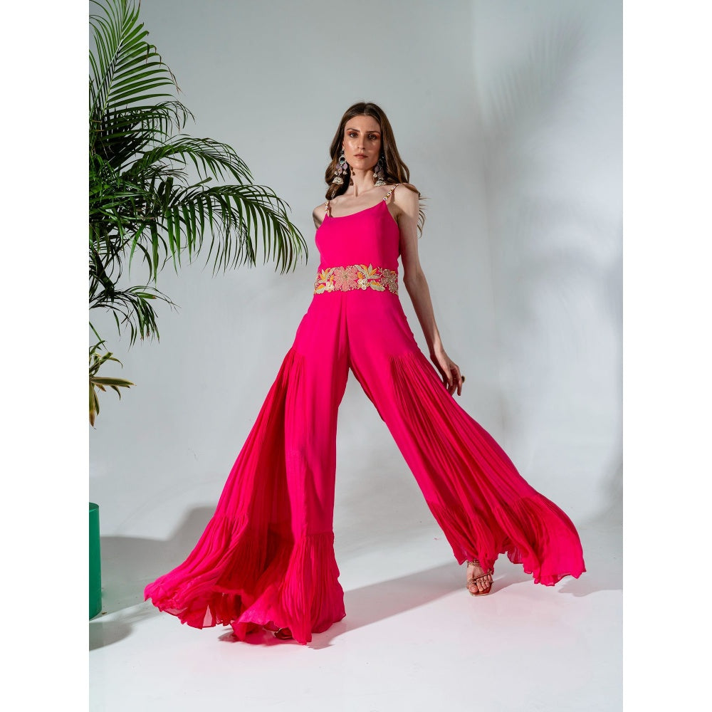 Neha Khullar Fuchsia Georgette Jumpsuit