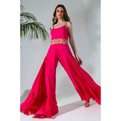 Neha Khullar Fuchsia Georgette Jumpsuit