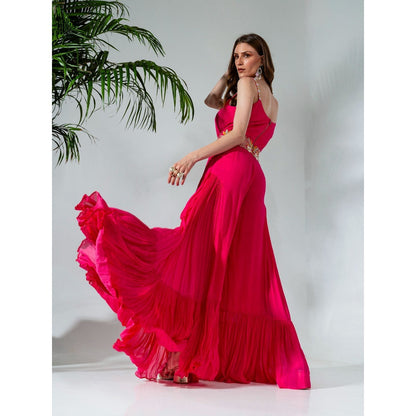 Neha Khullar Fuchsia Georgette Jumpsuit
