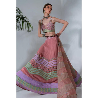 Neha Khullar Pink Georgette Lehenga Blouse with Organza Dupatta (Set of 3)