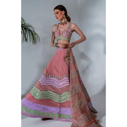 Neha Khullar Pink Georgette Lehenga Blouse with Organza Dupatta (Set of 3)