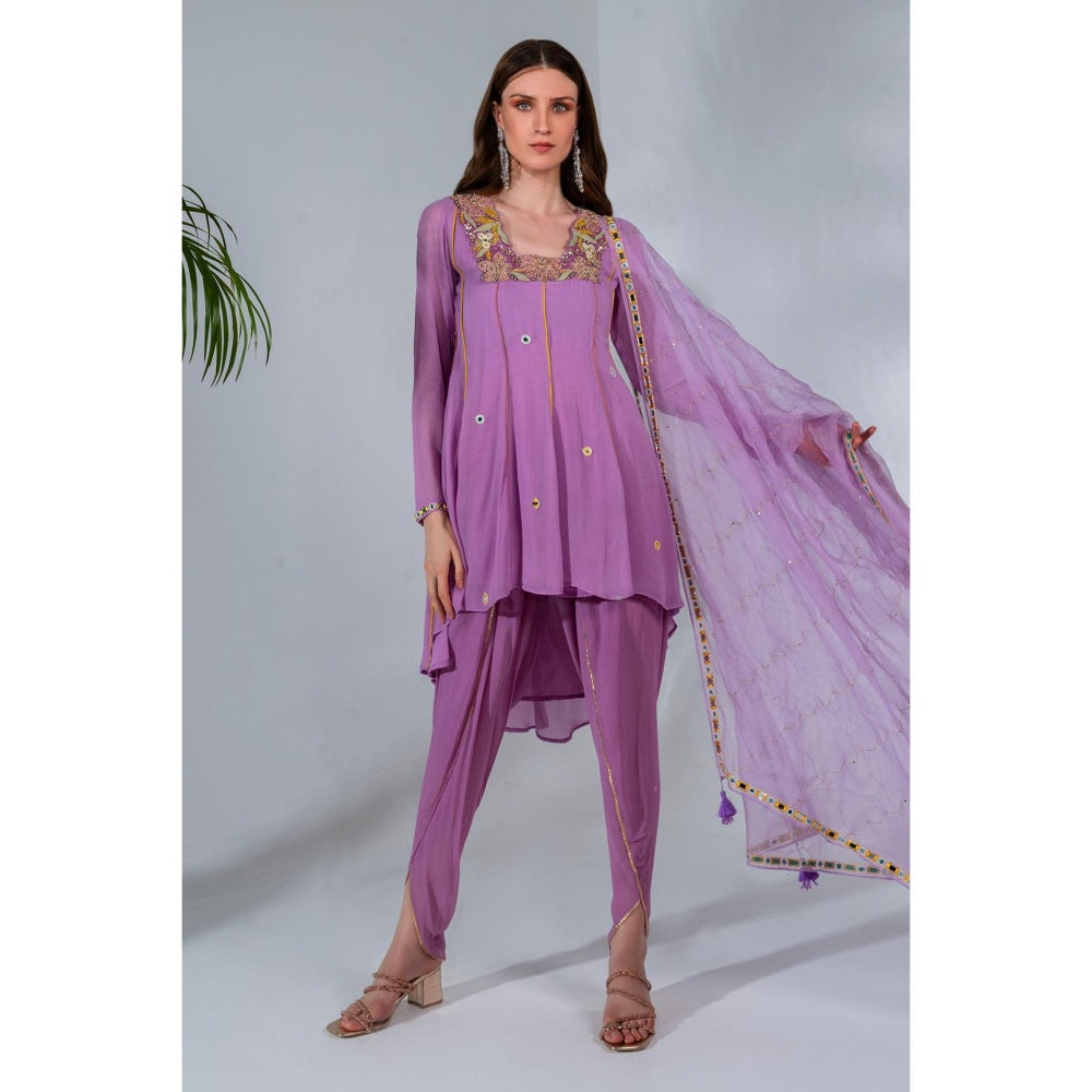 Neha Khullar Lilac Georgette and Organza Dupatta Anarkali Dhoti with Dupatta (Set of 3)