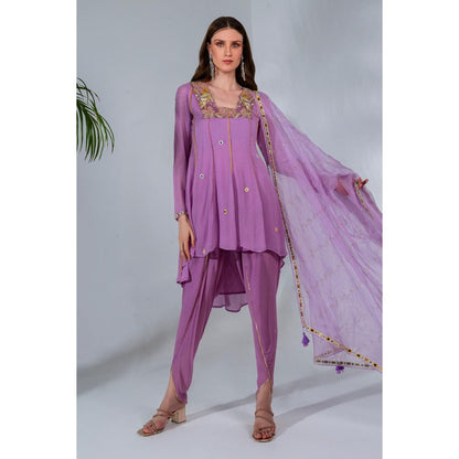 Neha Khullar Lilac Georgette and Organza Dupatta Anarkali Dhoti with Dupatta (Set of 3)