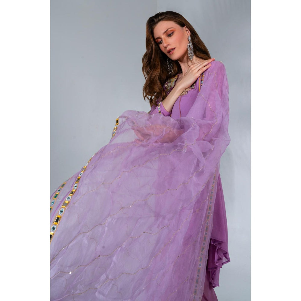 Neha Khullar Lilac Georgette and Organza Dupatta Anarkali Dhoti with Dupatta (Set of 3)