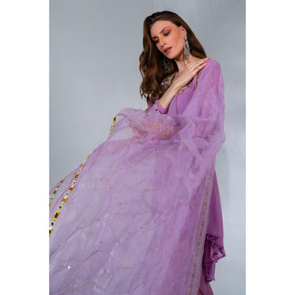Neha Khullar Lilac Georgette and Organza Dupatta Anarkali Dhoti with Dupatta (Set of 3)