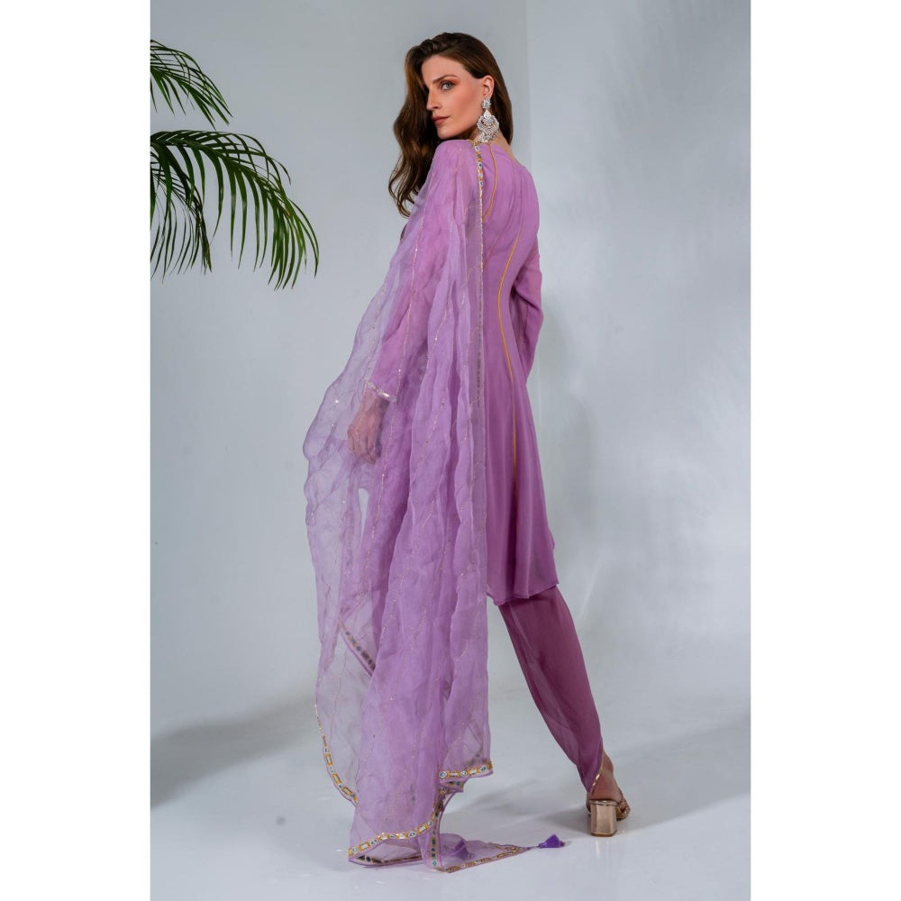 Neha Khullar Lilac Georgette and Organza Dupatta Anarkali Dhoti with Dupatta (Set of 3)