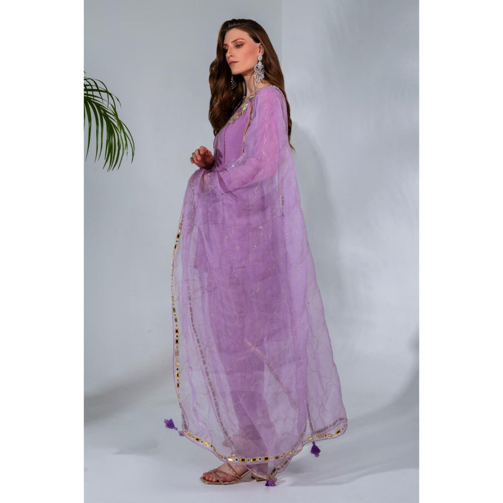 Neha Khullar Lilac Georgette and Organza Dupatta Anarkali Dhoti with Dupatta (Set of 3)