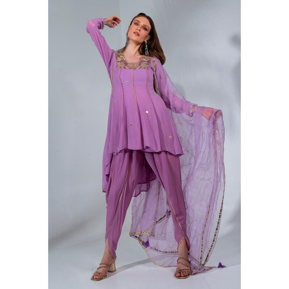 Neha Khullar Lilac Georgette and Organza Dupatta Anarkali Dhoti with Dupatta (Set of 3)