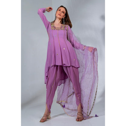 Neha Khullar Lilac Georgette and Organza Dupatta Anarkali Dhoti with Dupatta (Set of 3)