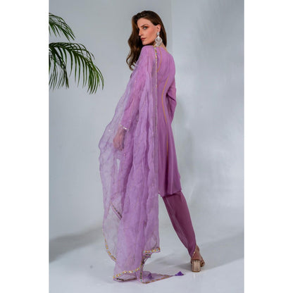 Neha Khullar Lilac Georgette and Organza Dupatta Anarkali Dhoti with Dupatta (Set of 3)
