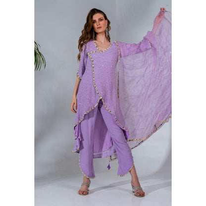 Neha Khullar Overlap Lilac Georgette Organza Kurta Pant with Dupatta (Set of 3)