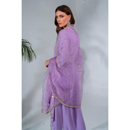 Neha Khullar Overlap Lilac Georgette Organza Kurta Pant with Dupatta (Set of 3)