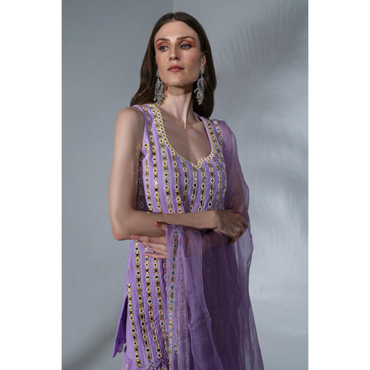 Neha Khullar Lilac Georgette Kurti Sharara with Organza Dupatta (Set of 3)