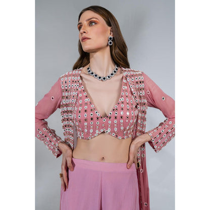 Neha Khullar Pink Jacket Georgette Blouse Sharara with Jacket (Set of 3)