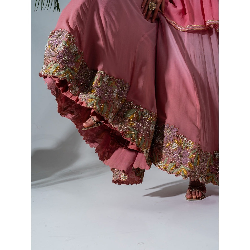 Neha Khullar Pink Georgette Kurti Sharara with Organza Dupatta (Set of 3)