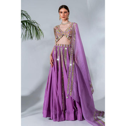 Neha Khullar Lilac Georgette Lehenga Blouse with Organza Dupatta (Set of 3)