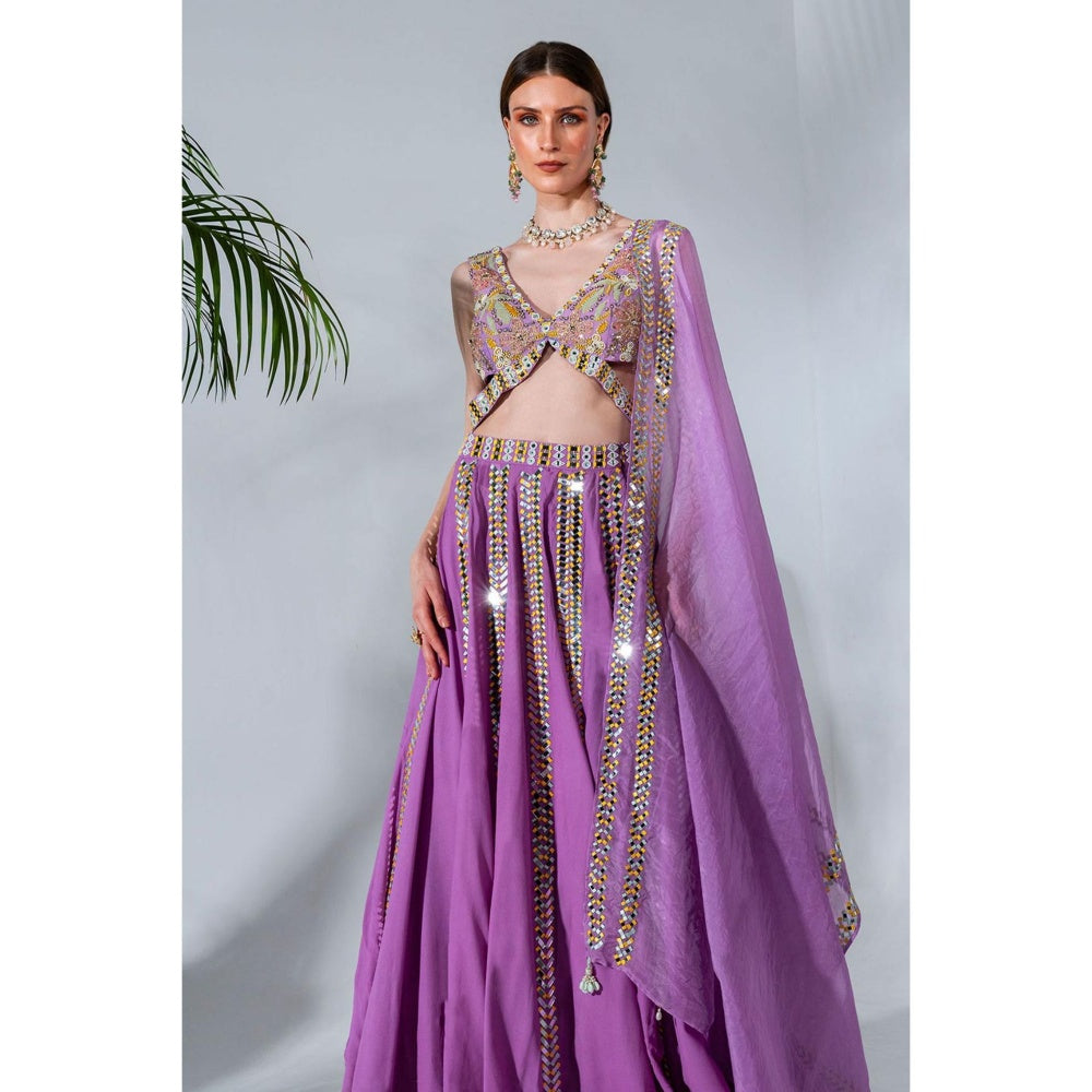 Neha Khullar Lilac Georgette Lehenga Blouse with Organza Dupatta (Set of 3)