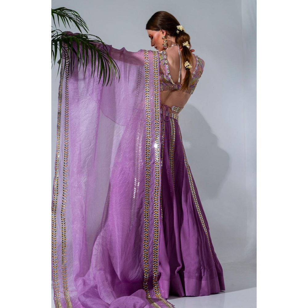 Neha Khullar Lilac Georgette Lehenga Blouse with Organza Dupatta (Set of 3)