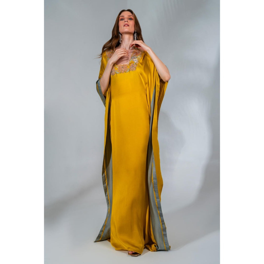 Neha Khullar Yellow Kaftan In Modal Satin